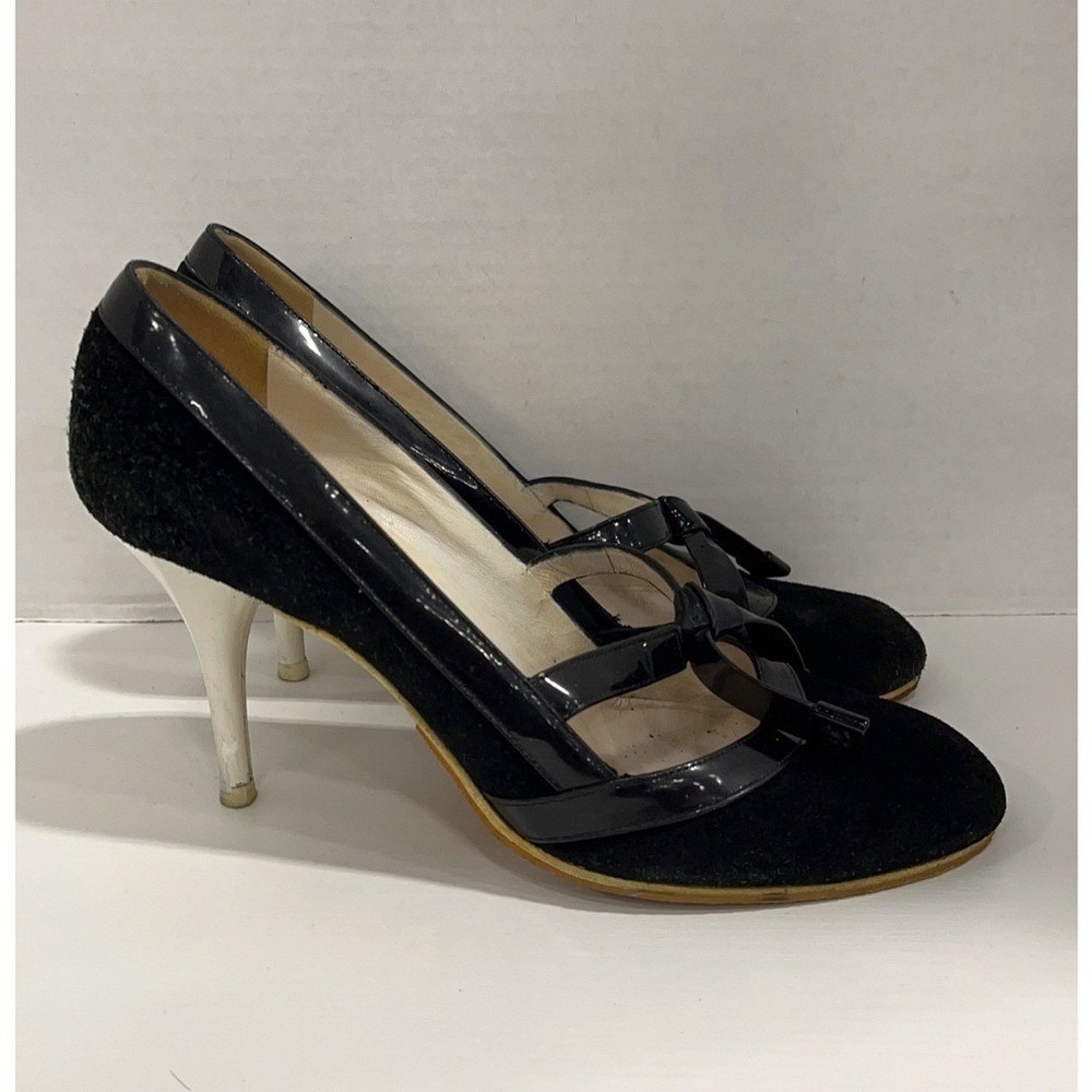 CHANEL CC Logo Vintage Two Tone Mary Jane Heel, Suede, Patent Leather, EU 37.5 - Picture 3 of 16
